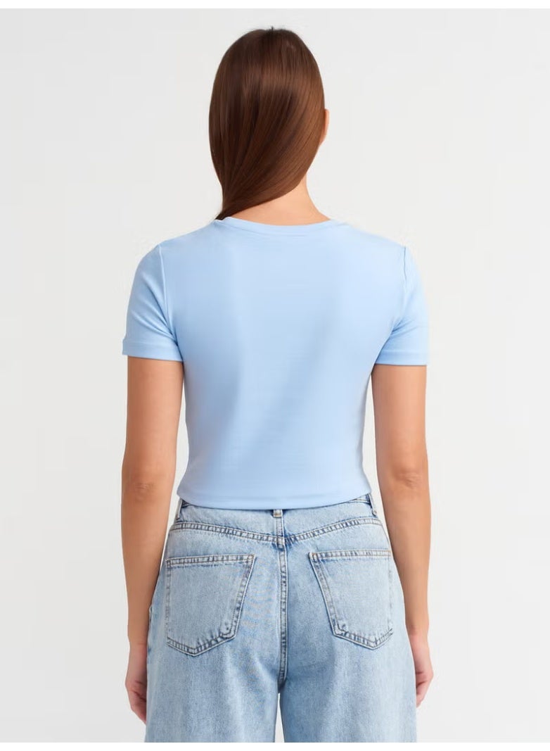 Dilvin 30124 Crop T-Shirt-Blue - Image 2